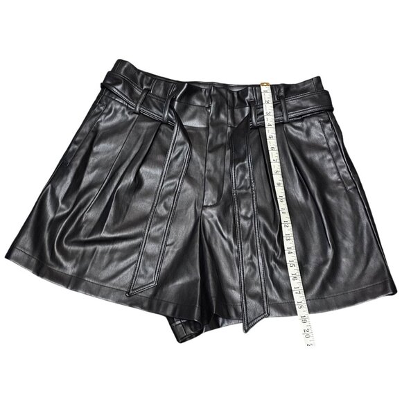 Faux Leather Black High-Waisted Pleated Belted Shorts XXL By Fahsyee - Picture 6 of 10